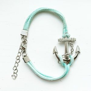 Baby blue suede & silver anchor nautical bracelet